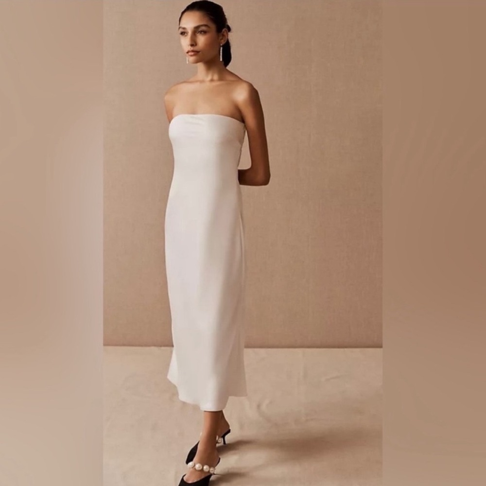Sachin & Babi Ivory Satin Strapless Twisted‎ Back Midi Dress White Size 6 Bridal